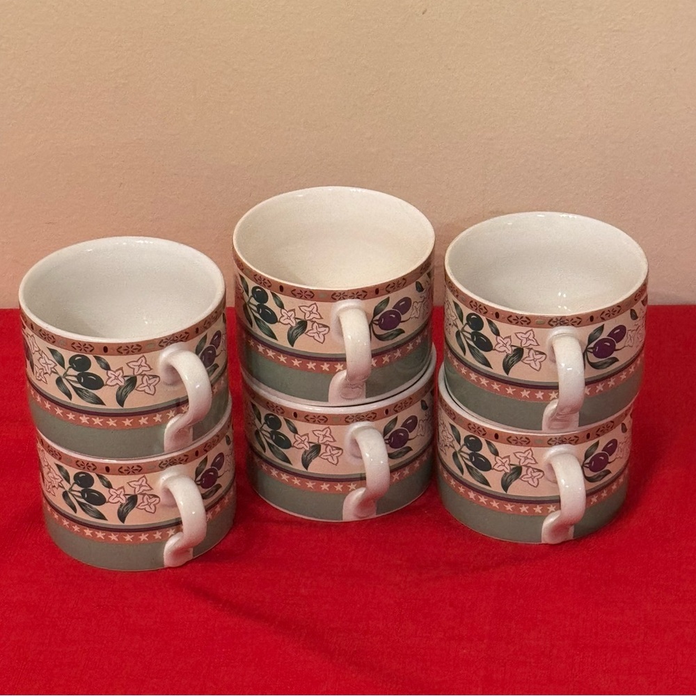 Sango Olivia Green Purple Olives Mugs Set of 6